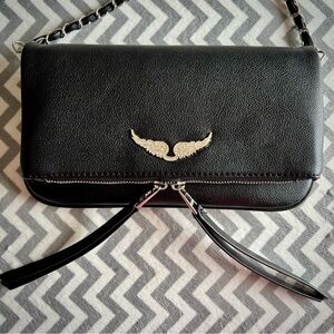 Zadig & Voltaire Rock Black Leather Shoulder Bag Convertible Crossbody Like New